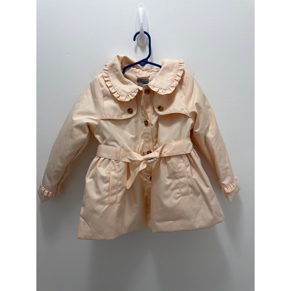Tahari Kids Girls Peach Pink Ruffle Collar Trench Coat Jacket Size 5/6T